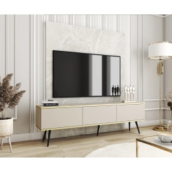 Szafka RTV Beżowa - Złota  175 cm Noga Czarna